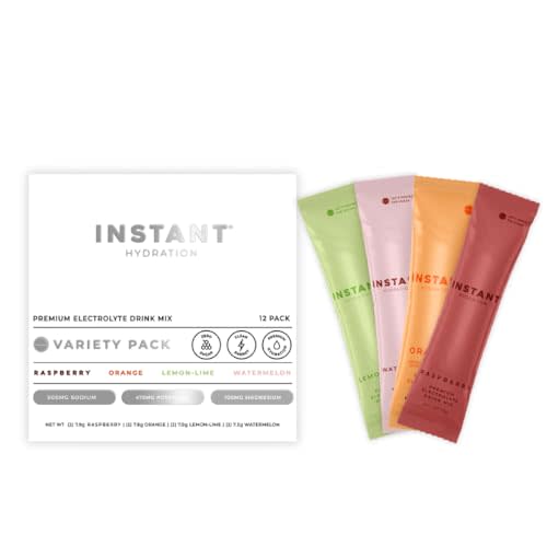 Instant Hydration Electrolytes Powder Packets - Variety Pack - Zero Sugar - Keto, Vegan, Gluten-Free, Non-GMO - Boost Recovery, Brain Function, Muscle & Tissue Health - 12 Sticks