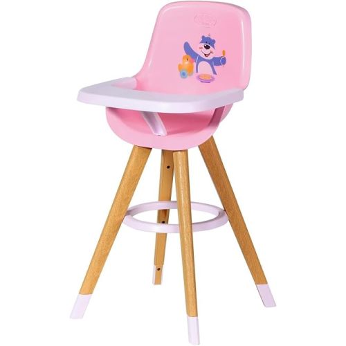 Baby Born High Chair – Doll Feeding Chair with Scandinavian Design – Wood-Look Legs & Pink Seat – Fits Baby Born & Other Dolls – Ages 3+