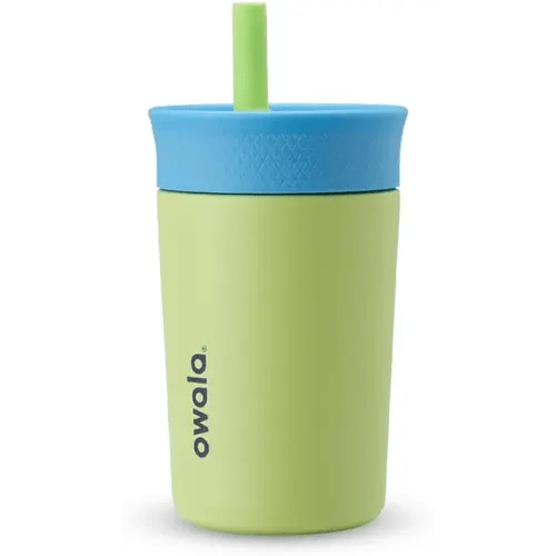 Owala Kids Insulation Stainless Steel Tumbler with Spill Resistant Flexible Straw, Easy to Clean, Kids Water Bottle, Great for Travel, Dishwasher Safe, 12 Oz, Blue and Light Green (Turtley Awesome)