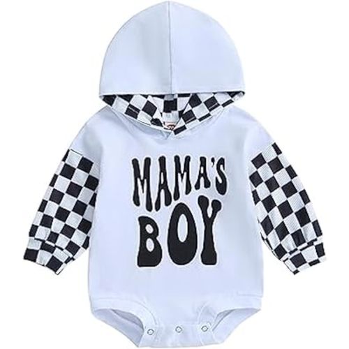 Baby Boy Fall Clothes Long Sleeve Pullover Checkerboard Hoodie Romper Sweatshirt Mama Boy Outfits Sweater Jumpsuit