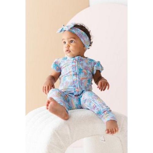 Ruffle Flutter Sleeve Zip Romper | Groovy Floral | Charlie Lou Baby | 6-12M