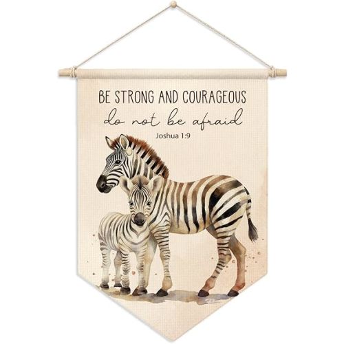 Christian Safari Nursery Decor Bible Verse Zebra Wall Hanging Flag