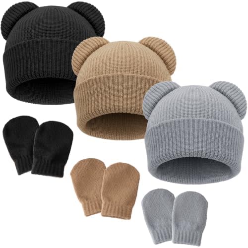 BQUBO Baby Beanie Hat Gloves Set Newborn Winter Warm Knit Hat with Gloves