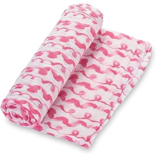 LollyBanks Baby Blanket for Girls, Large 47 x 47 Inches Soft Muslin Swaddle Blankets, Breathable and Lightweight 100% Cotton Baby Receiving Blankets, Baby Essentials, Registry (Pink Wave Print)