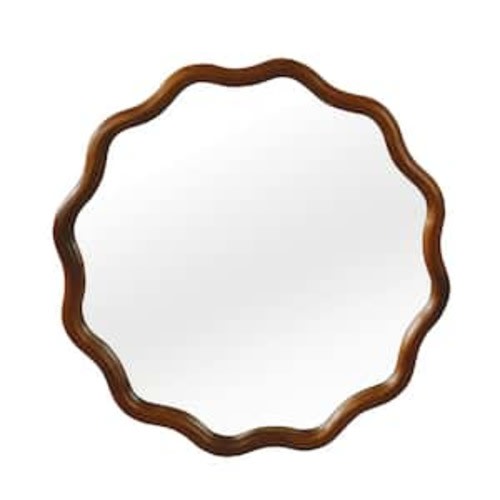 Mirark Black + Dark Walnut 30 in. W x 30 in. H Wavy Round Solid Wood Framed Wall Mirror