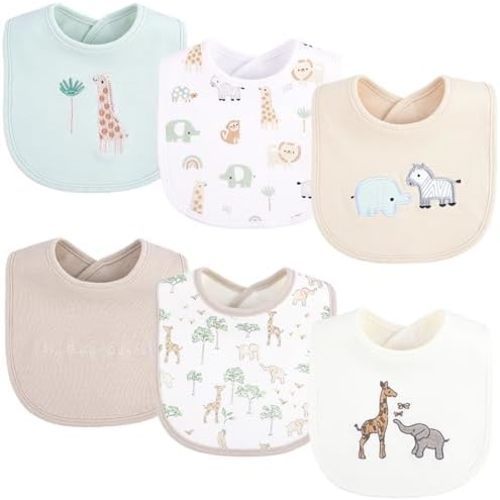 6 Pack Baby Bibs for Drooling and Teething Soft Cotton Absorbent with Hook and Loop Adjustable Embroidered