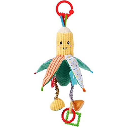 Jollybaby Hanging Rattle Toys for Car Seat Parm, Vegetable Plush Stroller Infant Crib Bed Travel Activity Ring Bell with Crinkle, Squeaky & Teether for Boys Girls(Corn)