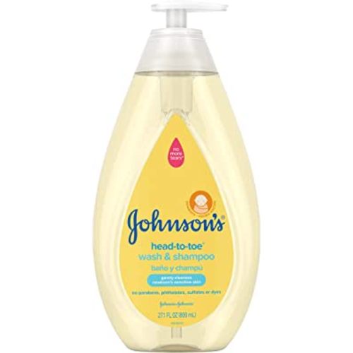Johnson's Baby Head-To-Toe Gentle Baby Body Wash & Shampoo, Tear-Free, Sulfate-Free & Hypoallergenic Bath Wash & Shampoo for Baby's Sensitive Skin & Hair, Washes Away 99.9% Of Germs 27.1 fl. oz