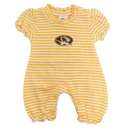 Mizzou Oval Tiger Head Gold & White Striped Romper Onesie