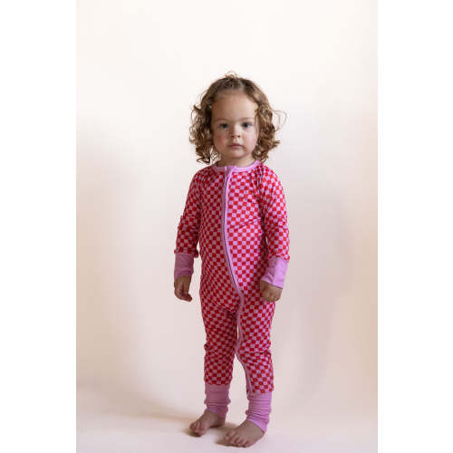 PINK + RED MINI CHECKER | ZIPPER ONE PIECE