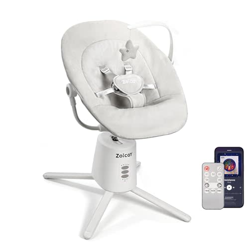 Zoicay Baby Swing,Baby Swings for Infants with 3 Modes & 5 Speeds, BT Enabled App & Remote Control, Electric Swing – 6 Melodies and 3 Timer Setting, 2 Seat Positions and 5-Point Harness Swing (White)