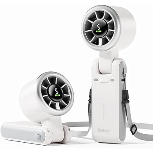 Diveblues Portable Handheld Turbo Fan, 5 Gear Wind, Battery Operated, Up to 12 Working Hours, 3 IN 1 Hand Fan with Air Turbo Tech Cooling Fan for Outdoor Activities, Travel, Working, Silvery white