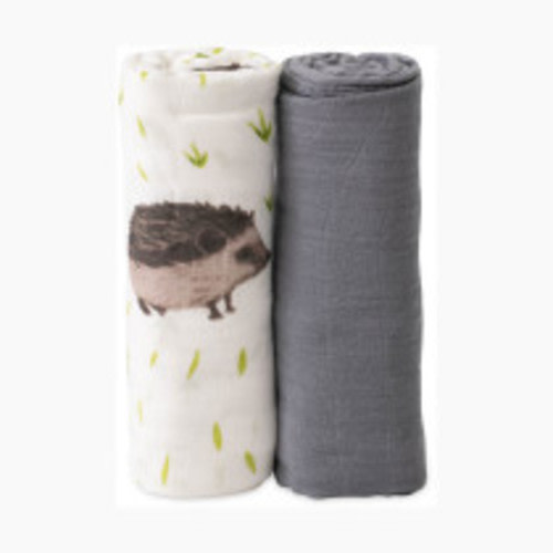 Little Unicorn Deluxe Muslin Swaddle Blanket 2 Pack - Charcoal Hedgehog, 2