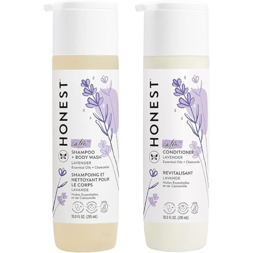 The Honest Company Silicone-Free Conditioner & 2-in-1 Cleansing Shampoo Body Wash Duo Gentle for Baby, Naturally Derived, Lavender Calm, 20 fl oz