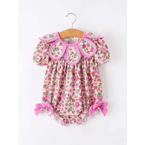 Pink Floral Bow Petals Collar Girls Romper – Rylee Faith Designs
