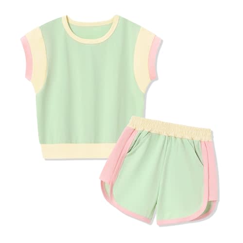 SANMIO Toddler Girl Clothes 2025 Summer Toddler Girls Color Block Short Sleeve Shorts Sweatsuit Outfits