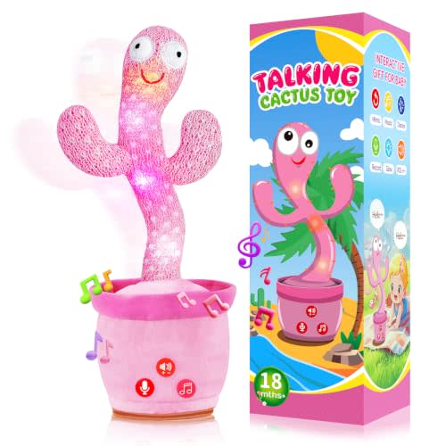 SANJOIN Dancing Talking Cactus Toy, Sensory Girls Toys for 18 Months+, Adjustable Volume, Mimicking, Recording & Singing with LED Lights, Interactive Gifts for Girls