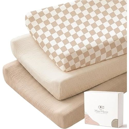 MairMore 3 Pack Changing Pad Cover for Neutral Baby, Muslin Soft Cotton Diaper Changing Table Pad Cover Changing Pad Sheets for Girls and Boys (Milky Coffee)