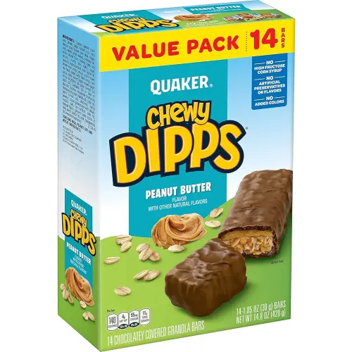 Quaker Chewy Dipps Granola Bars, Peanut Butter, 1.05 Oz Bars, 14 Ct