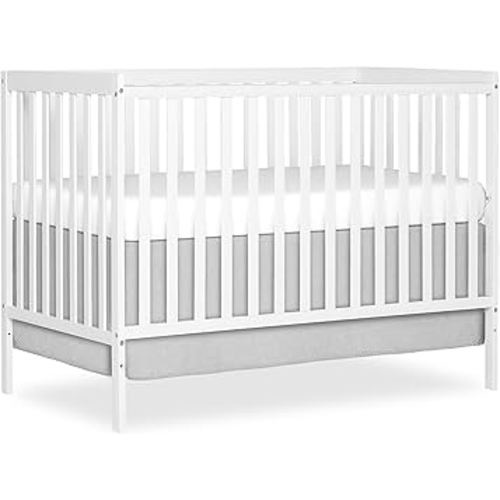 Dream On Me Synergy 5-in-1 Convertible Full-Size Baby Crib with Toddler, Day & Full Bed Conversion in White, GreenGuard Gold & JPMA, 3 Mattress Heights, Sustainable Pinewood