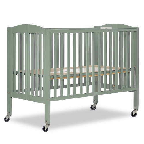 Dream On Me Folding Full Size Convenience Crib in Meadow Green, Comes With Heavy Duty Locking Wheels