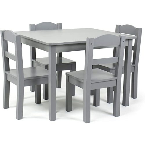 Humble Crew Kids Wooden Table and 4 Chairs Set, Grey - Kids Table and Chair Set for Toddlers and Children for Arts, Crafts, and Snack Time - Sturdy, Durable Toddler Activity Table