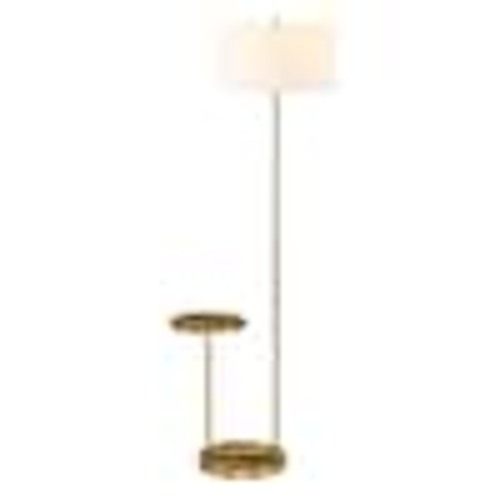 Meyer&Cross Jacinta 65.75 in. Brass/White Tray Table Floor Lamp with Fabric Shade FL1569