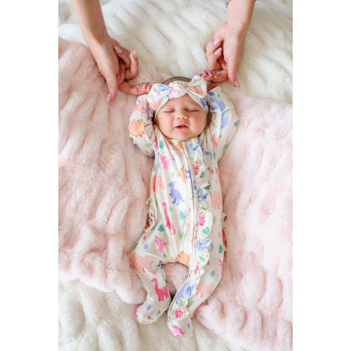 Ruffle Zipper Bamboo Footie in Little Fossil Pink | Caden Lane