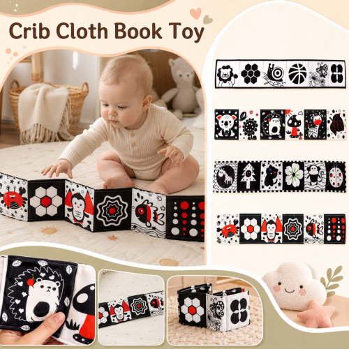 Black and White High Contrast Baby Toys for Newborn Brain Development Tummy Time Soft Book Babies 0-3 6-12 Months Montessori Learning Activities Infant and Sensory Visual Stimulation Toys A