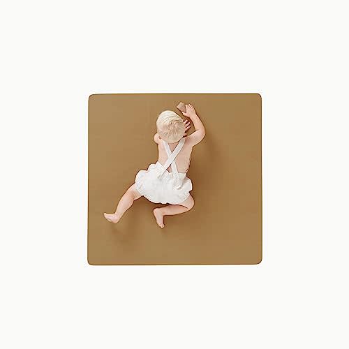 Gathre Baby Splat Mat for Under High Chair, Wipeable & Water Resistant Leather, Foldable, Anti-Slip, Protective Floor Mat for Mealtime Playtime Messes - Camel