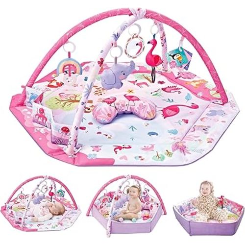 Baby Gym Play Mat,9-in-1 Tummy Time Mat with Ball Pit & Detachable Toys,Washable Foldable Baby Activity Mat for Infants and Toddlers from 0-6-9-12 Months
