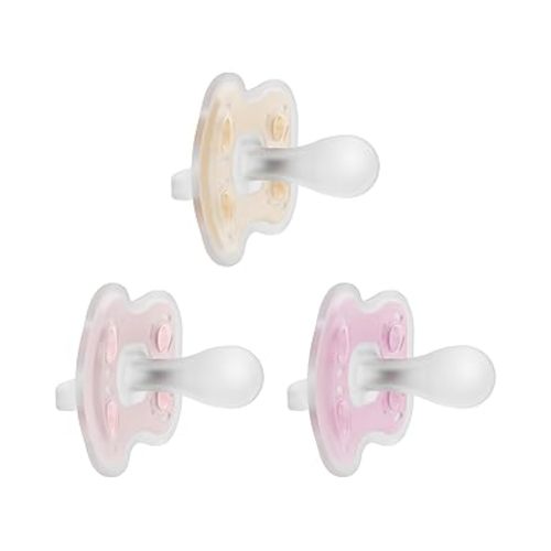 Dr. Brown's Advantage One-Piece Silicone Baby Pacifier, Fully Symmetrical Soother, Ecru/Light Pink/Pink, 0-6m, BPA Free, 3 Pack