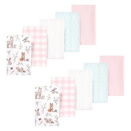 Luvable Friends Hudson Baby Infant Flannel Burp Cloths 10pk, Pink Woodland