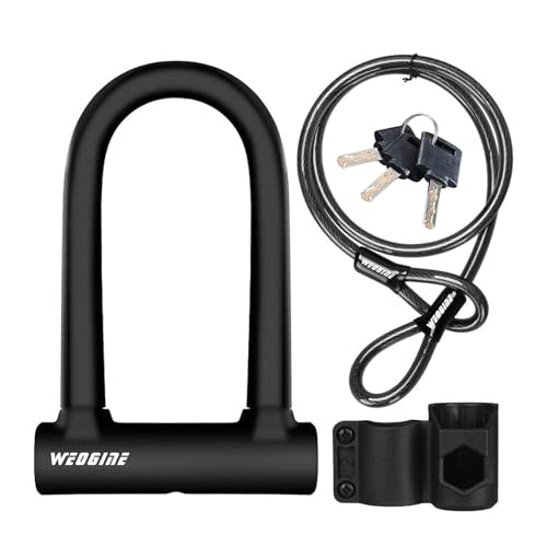 Bike U Lock with 5ft Security Cable 17mm Shackle, Bike Lock with 3 Keys and Mounting Bracket, Bicycle U-Locks Perfect for Road, Mountain, and Electric Bikes,Bicycle Lock