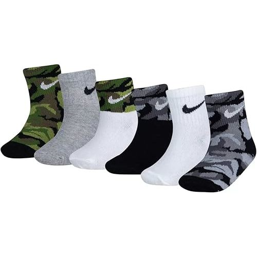 Nike 6Pk Gripper Sock Baby Boys Athletic Socks Size 6/12M, Color: White/Black/Camo
