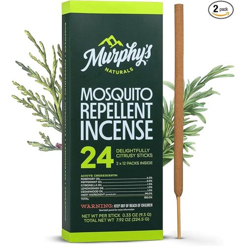 Murphy’s Naturals Mosquito Repellent Incense Sticks, 24 Count, DEET Free Insect Repellent with Citronella for Outdoor Yard, 2.5+ Hours per Stick