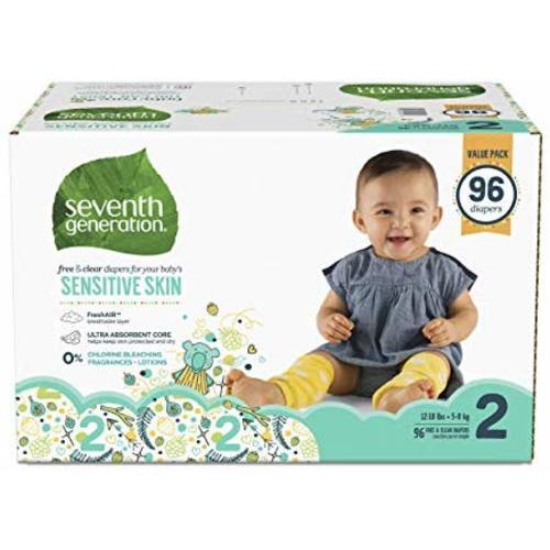 Seventh Generation Baby Diapers for Sensitive Skin, Animal Prints, Size 2, 96 Count