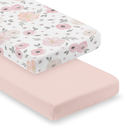Sweet Jojo Designs Watercolor Floral Pink and Grey Muslin 100% Cotton 2 Pack Fitted Crib Sheets by Sweet Jojo Designs | Wayfair