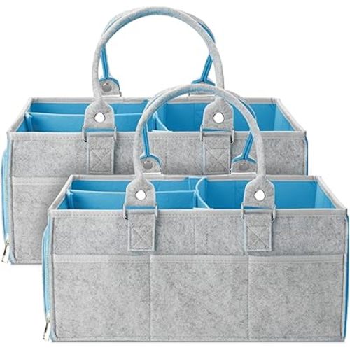 Mr. Pen- Baby Diaper Caddy Organizer, 2 Pack, Blue Inside, Large Baby Caddy Organizer with Handle, Collapsible & Portable