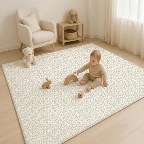 Bubba Bear Baby Play Mat, Thick Foam with Pattern Design, Foldable Waterproof Padded Crawling Mat for Babies (Green Spots, 79 x 59 Inches)
