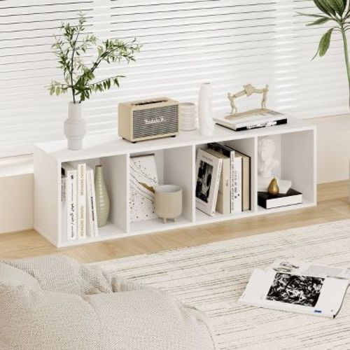 HOMLUX 4-Tier Bookcase with 4 Open Cubbies Storage Shelf Display Organizer, White