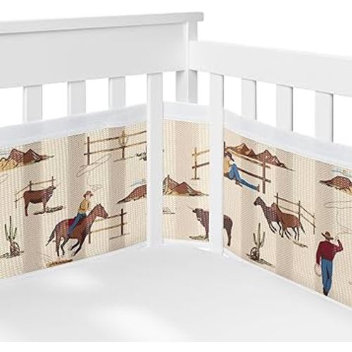 Sweet Jojo Designs + BreathableBaby 2-Piece Breathable Mesh Crib Liner Set (Western Cowboy) for Boys, Baby, Infants/Newborn Nursery (Tan, Brown, Wild West, Southern, Horse, Cow, Animal, Desert, Red)