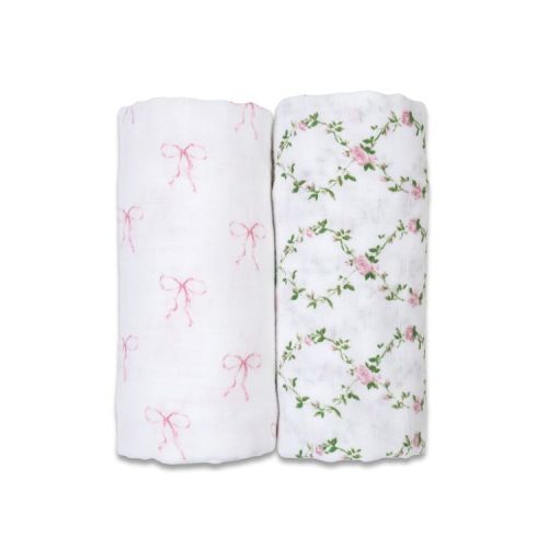 Cotton Swaddle 2 Pack Bows & Rose Trellis