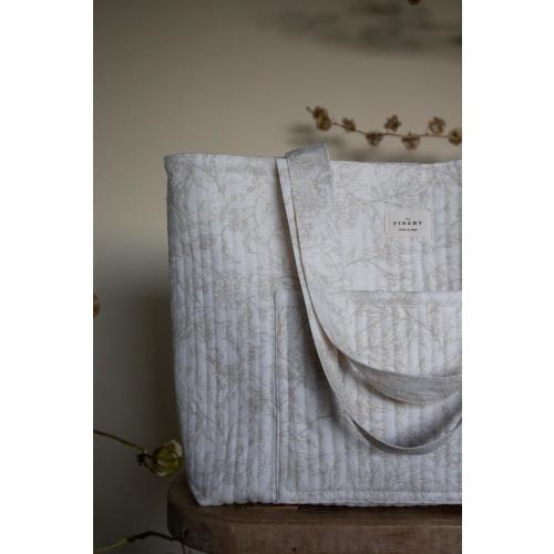 Handmade Quilted Linen Tote Bag, Cream Floral Block Print