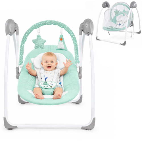 Hlieoar Electric Portable Compact Baby Swing, 5 Speed Rocker with Hanging Toys for Infants 0-9 Months 6-25 lbs, Green