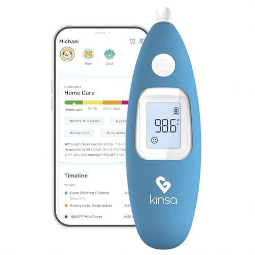 Kinsa Smart Ear Infrared Digital Thermometer for Fever | FDA-cleared medical termometro for body temperature readings for all ages; smartphone app tracks symptoms and offers guidance