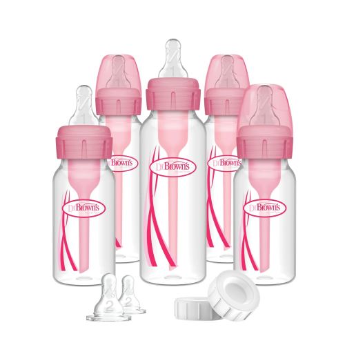 Dr. Brown's Anti-Colic Options+ Narrow Baby Bottle Feeding Set for Newborn, Pink