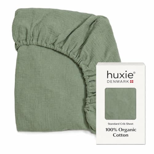 Crib Sheets – Organic Cotton Muslin Fitted Crib Sheet – Standard Size for Baby Boy and Baby Girl 28" x 52" Ultra-Soft and Breathable. (Roman Green)