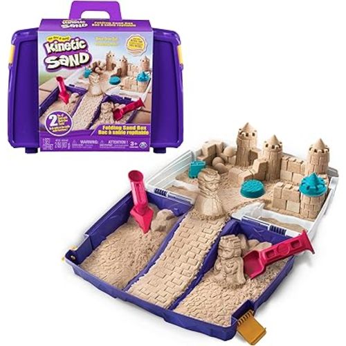 Kinetic Sand, Folding Sand Box with 2lbs Play Sand, 7 Molds & Tools, Sensory Toys for Kids Ages 3 and up