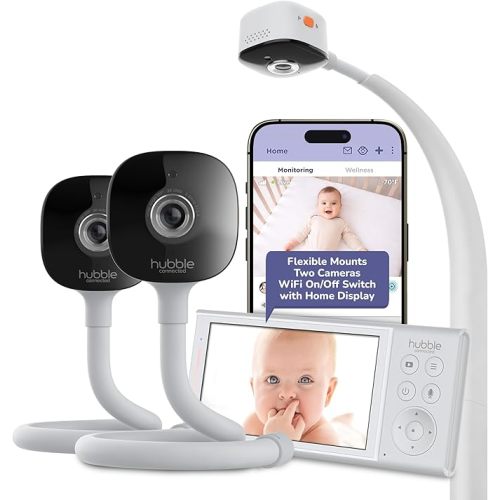 HUBBLE CONNECTED GoBaby AI - 2K HD Baby Monitor Camera w/Advanced AI Monitoring, Covered Face & Rollover Detection, True Cry Alerts, Sleep Training & Smart Soother — w/Flexible Mount